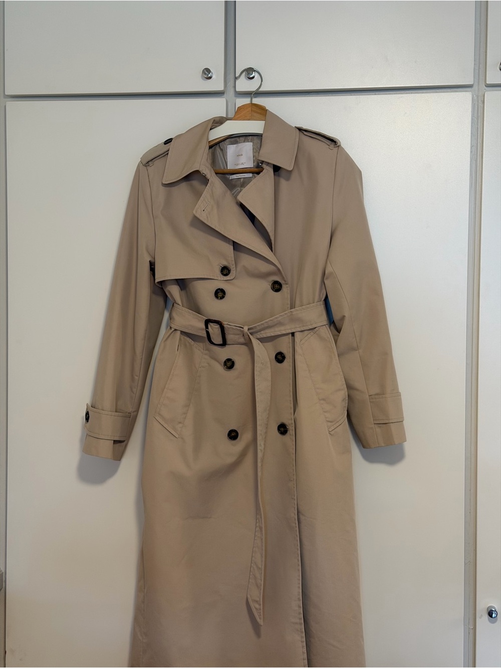 Mango Neutral Beige Double-Breasted Trench with Belted Waist